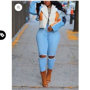 Lamb Denim Patchwork Coat